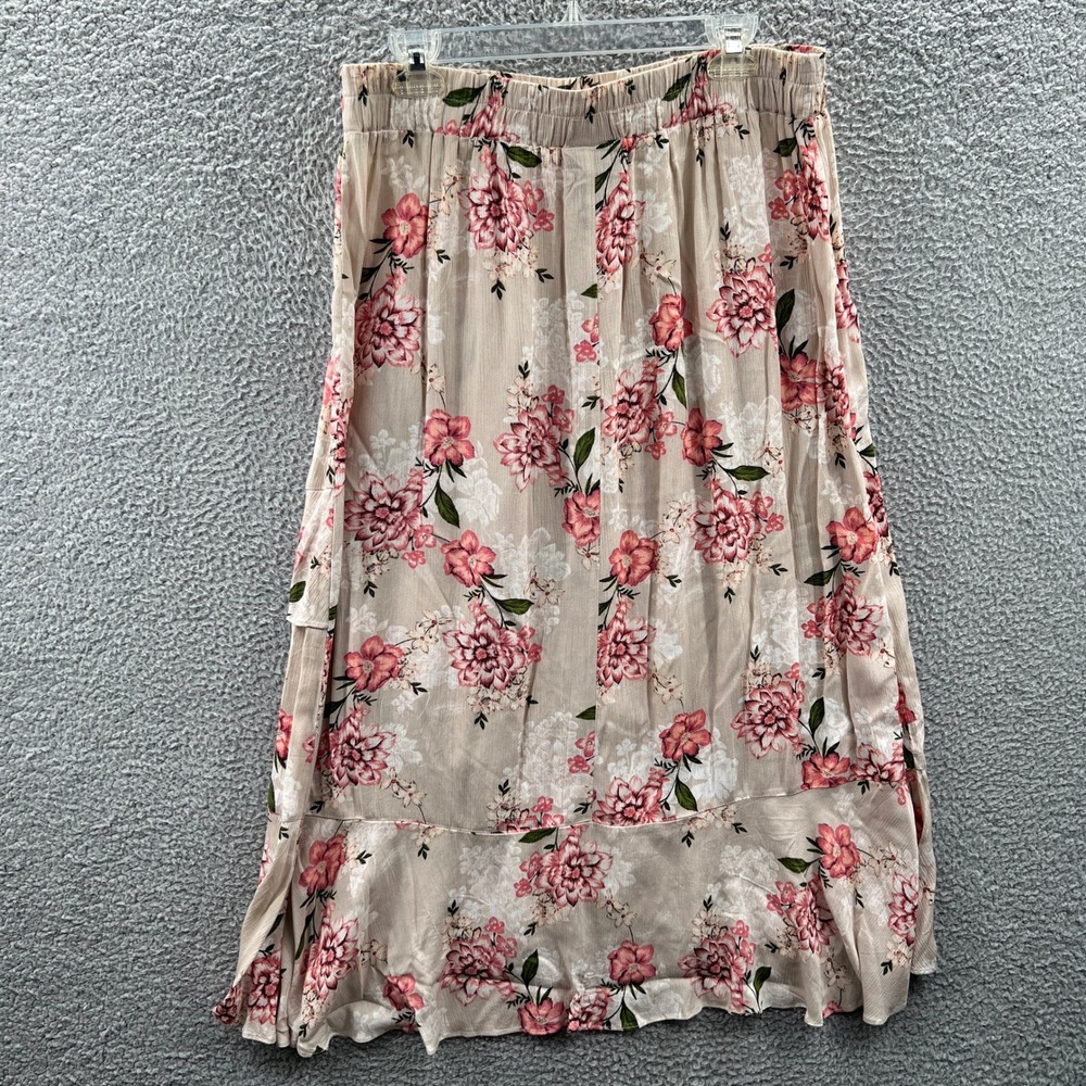 Women Cottagecore Midi Skirt L Layered Ruffle Asymmetrical Romantic Flowy Garden